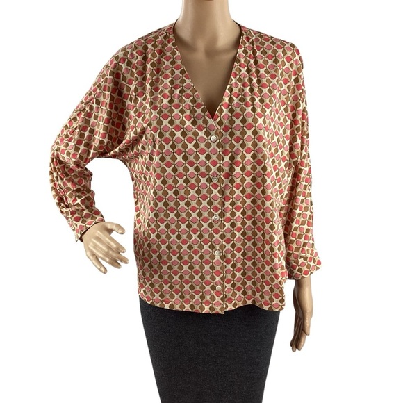 J.McLaughlin Viola Button Front Geometric Print Top Size Small - Picture 1 of 7